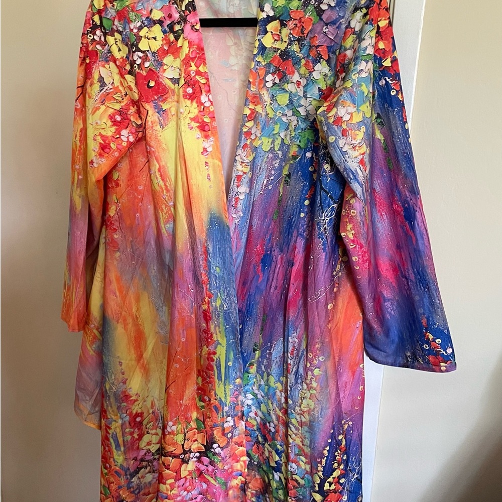 Pastel Flower L/S Multicolor Duster Coverup XL XXL 18/20/22 Beach Swim Boho